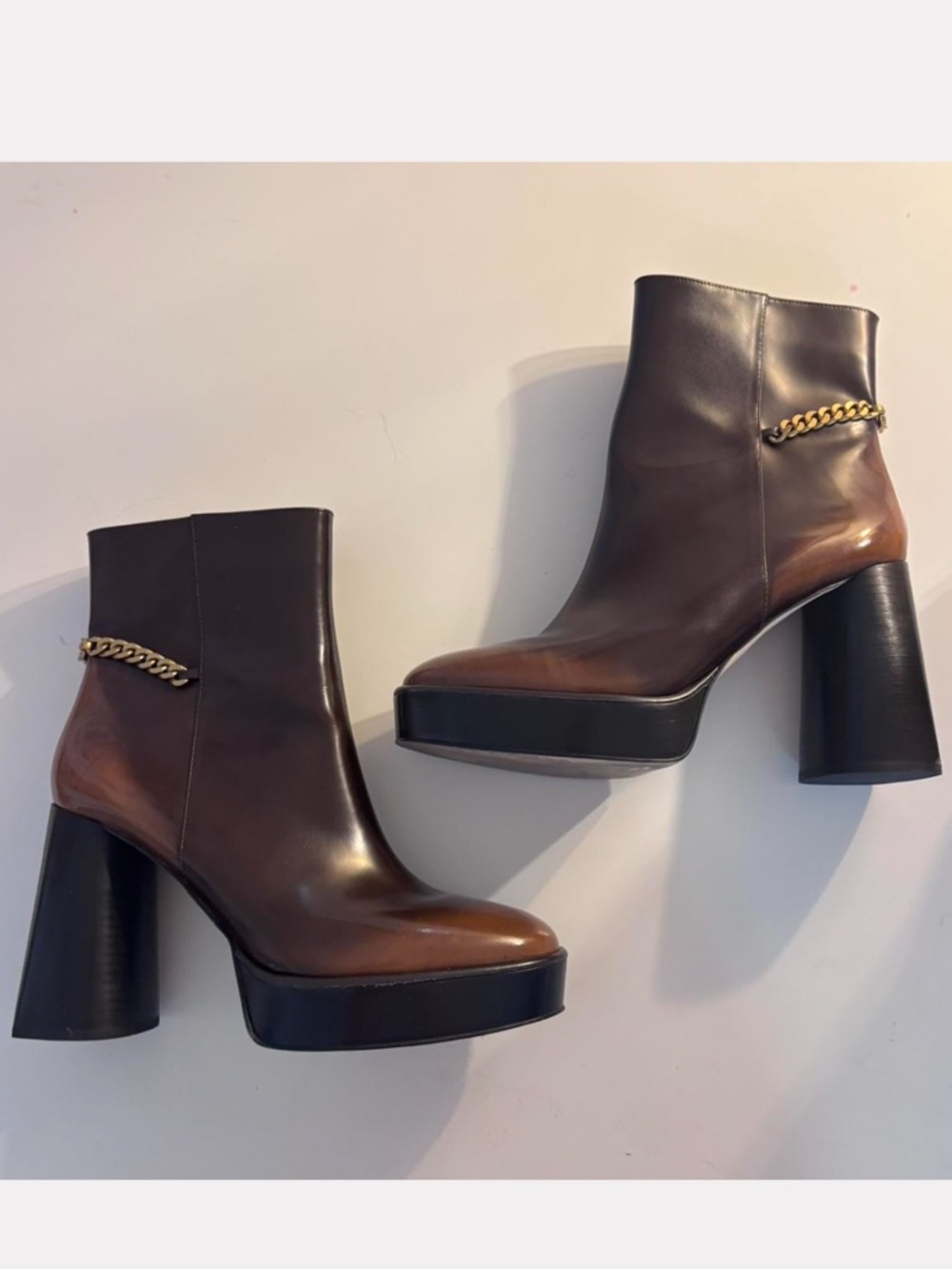 Michael Kors Women's Brown Platform Ankle Boots with Chain Accent